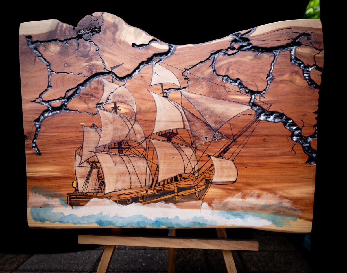fractals and ship on wood